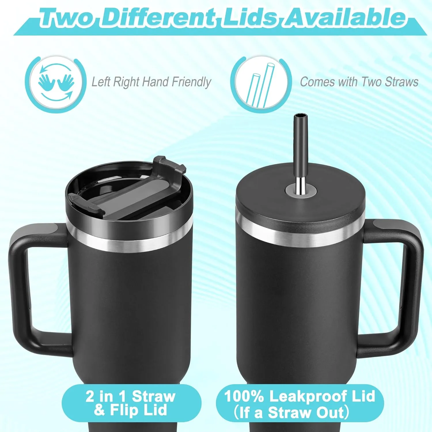 40 oz Tumbler with Handle and Straw, 2 Lids (2 in 1 & LeakProof Lid) - Vacuum Insulated Stainless Steel Double Wall Water Bottle Travel Mug - Holiday Gifts for Women Men - Flower