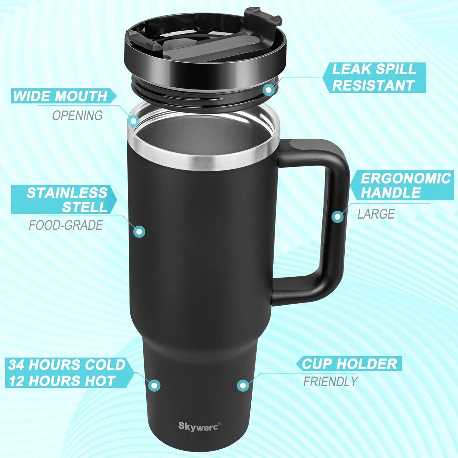 40 oz Tumbler with Handle and Straw, 2 Lids (2 in 1 & LeakProof Lid) - Vacuum Insulated Stainless Steel Double Wall Water Bottle Travel Mug - Holiday Gifts for Women Men - Flower