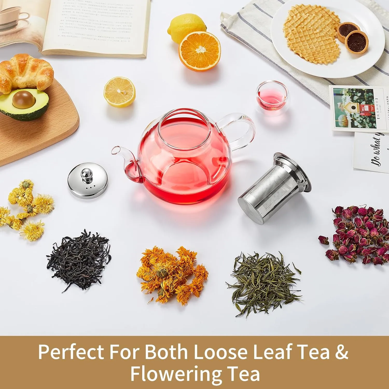40OZ (1200ML) Glass Teapot with Infuser Stovetop Safe, Heat-Resistant Borosilicate Tea Pot with Infusers for Loose Tea, Microwave & Dishwasher Safe