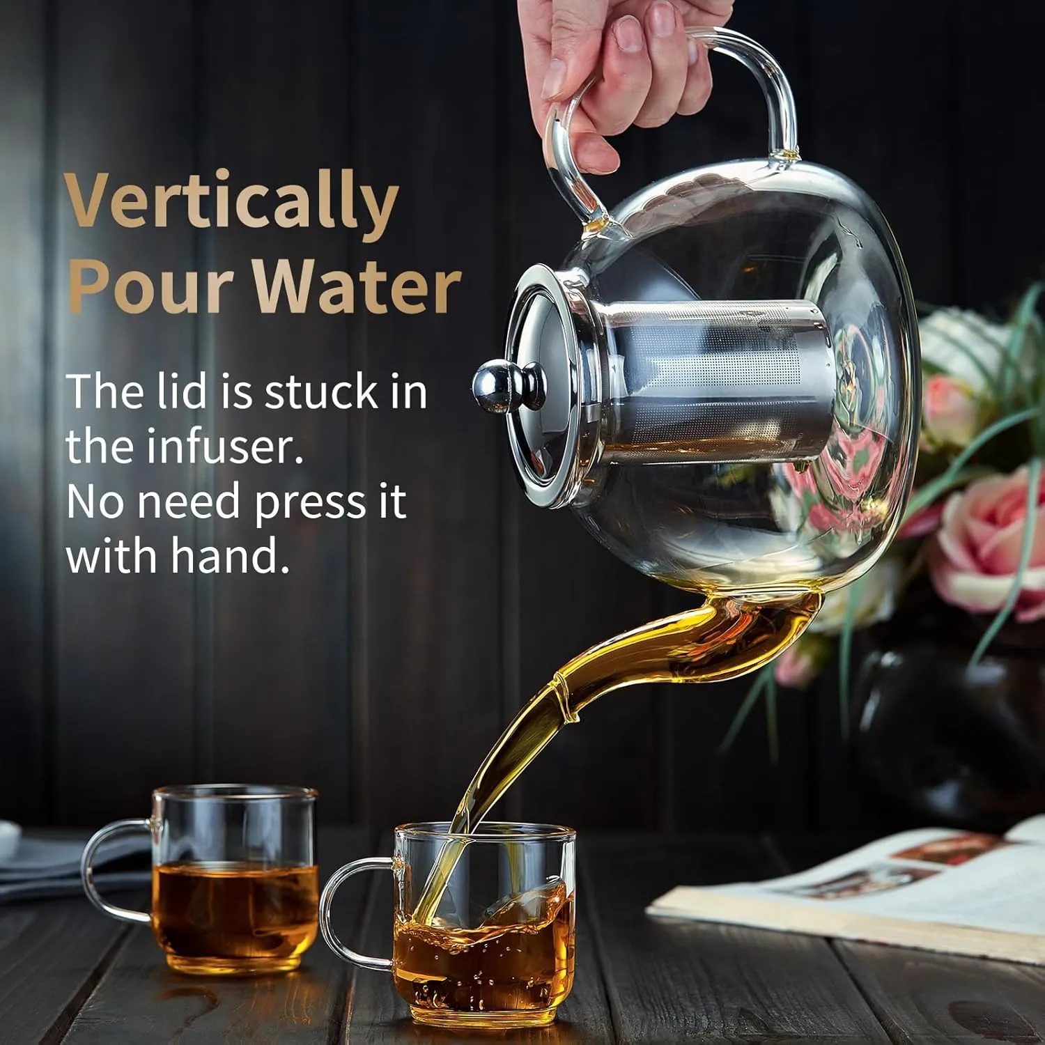 40OZ (1200ML) Glass Teapot with Infuser Stovetop Safe, Heat-Resistant Borosilicate Tea Pot with Infusers for Loose Tea, Microwave & Dishwasher Safe