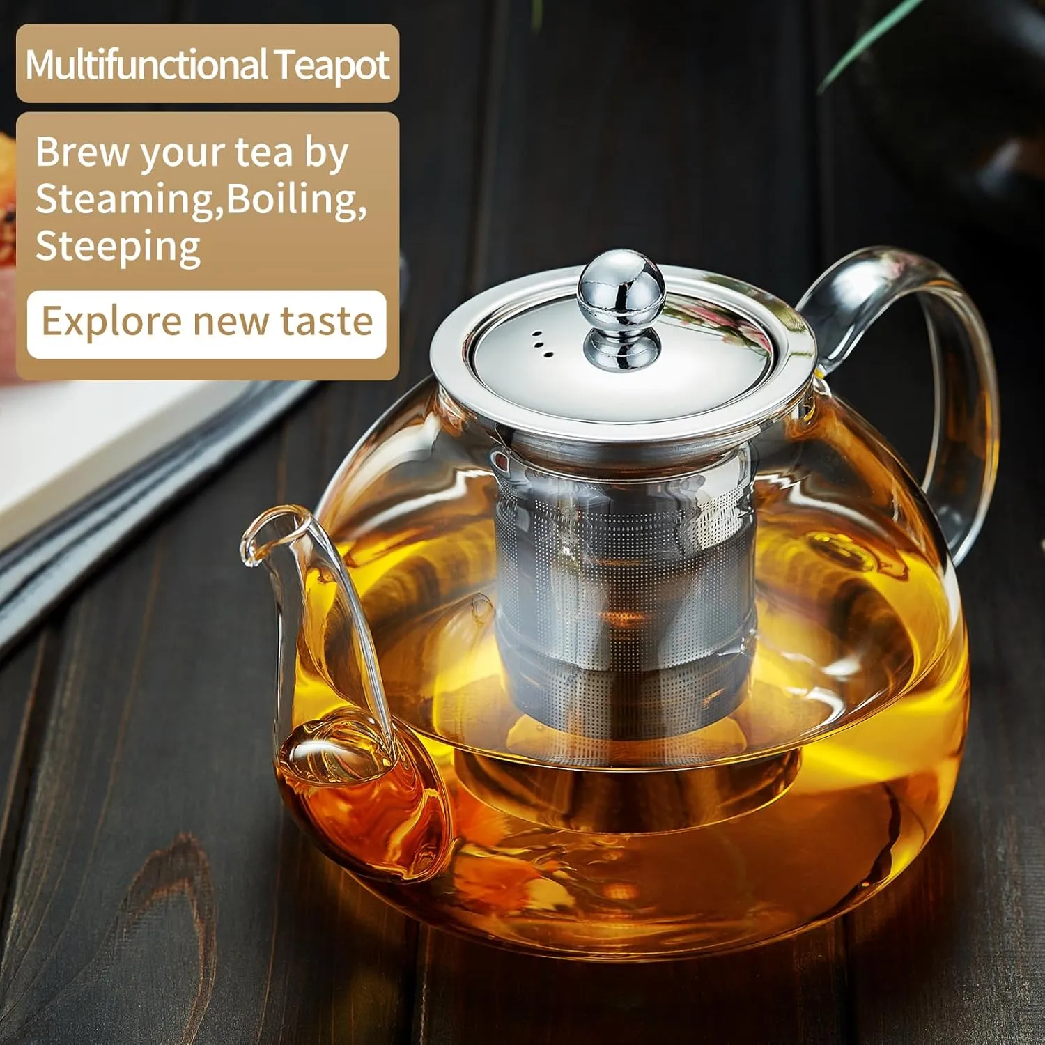 40OZ (1200ML) Glass Teapot with Infuser Stovetop Safe, Heat-Resistant Borosilicate Tea Pot with Infusers for Loose Tea, Microwave & Dishwasher Safe