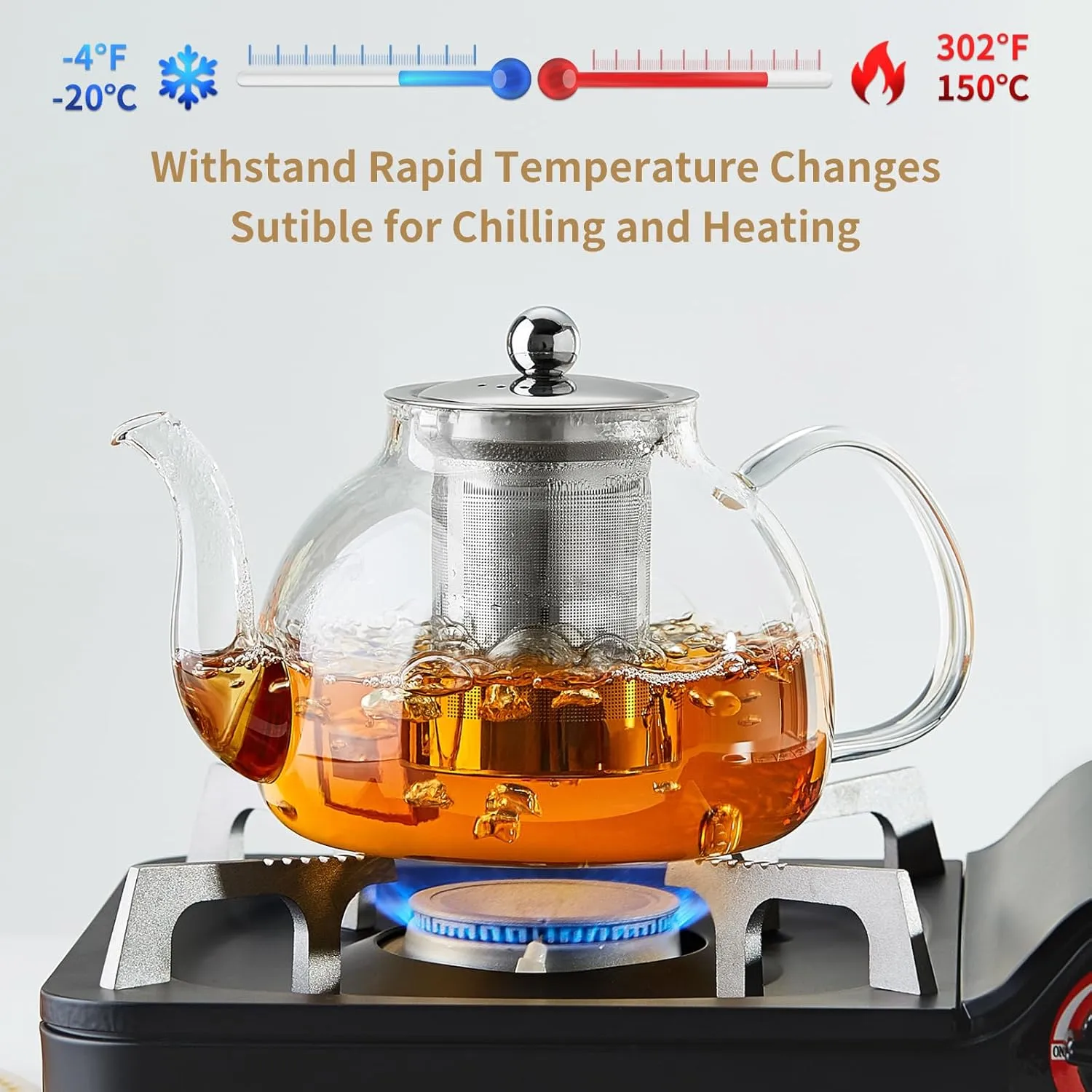 40OZ (1200ML) Glass Teapot with Infuser Stovetop Safe, Heat-Resistant Borosilicate Tea Pot with Infusers for Loose Tea, Microwave & Dishwasher Safe