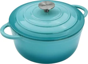 4.5 QT Enameled Cast Iron Dutch Oven with Lid Round Dutch Oven Big Dual Handles Classic Round Pot for Home Baking, Cooking, Aqua