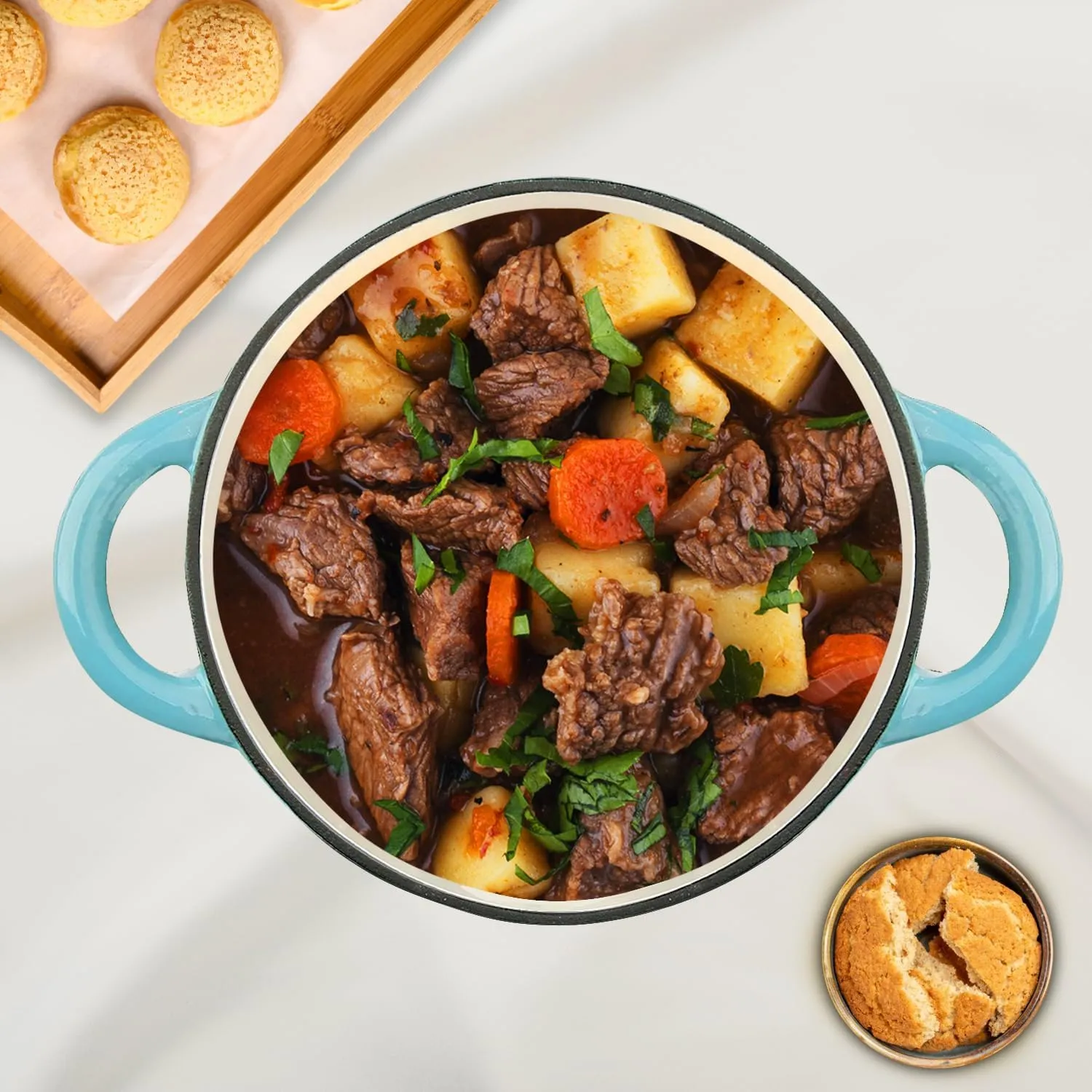 4.5 QT Enameled Cast Iron Dutch Oven with Lid Round Dutch Oven Big Dual Handles Classic Round Pot for Home Baking, Cooking, Aqua