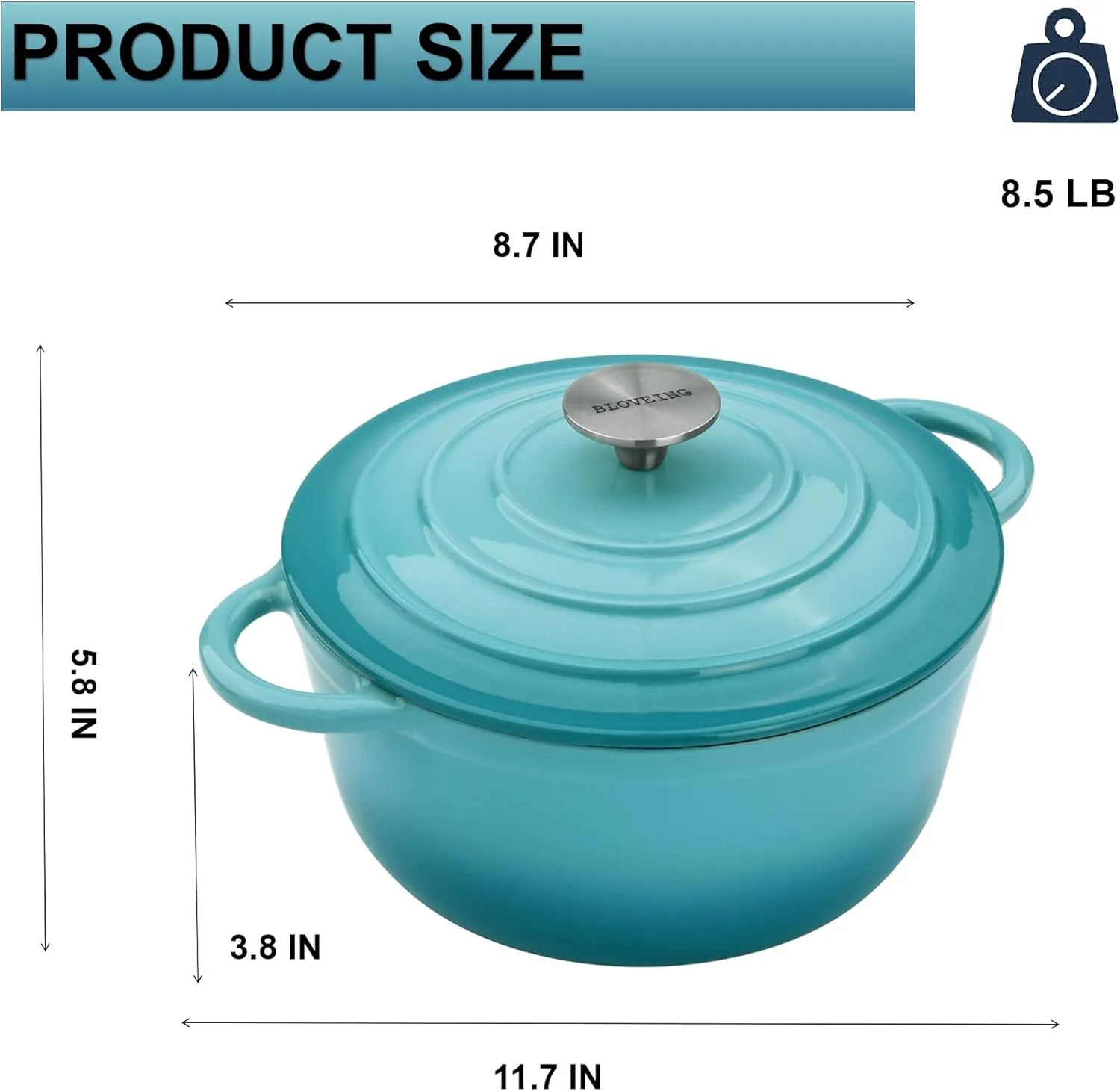 4.5 QT Enameled Cast Iron Dutch Oven with Lid Round Dutch Oven Big Dual Handles Classic Round Pot for Home Baking, Cooking, Aqua
