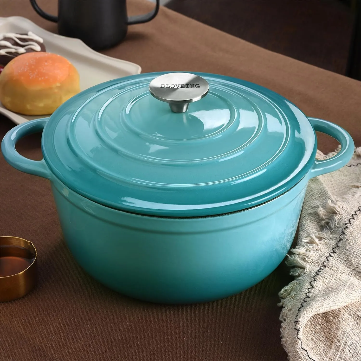 4.5 QT Enameled Cast Iron Dutch Oven with Lid Round Dutch Oven Big Dual Handles Classic Round Pot for Home Baking, Cooking, Aqua