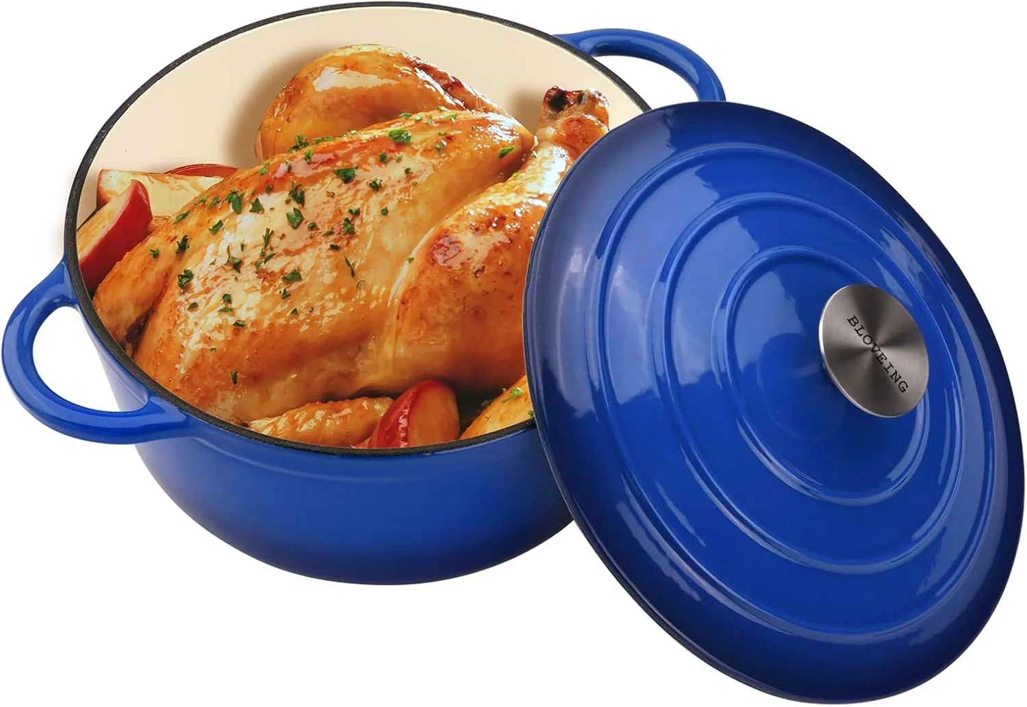 4.5 QT Enameled Cast Iron Dutch Oven with Lid Round Dutch Oven Big Dual Handles Classic Round Pot for Home Baking, Cooking, Blue