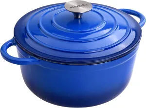 4.5 QT Enameled Cast Iron Dutch Oven with Lid Round Dutch Oven Big Dual Handles Classic Round Pot for Home Baking, Cooking, Blue