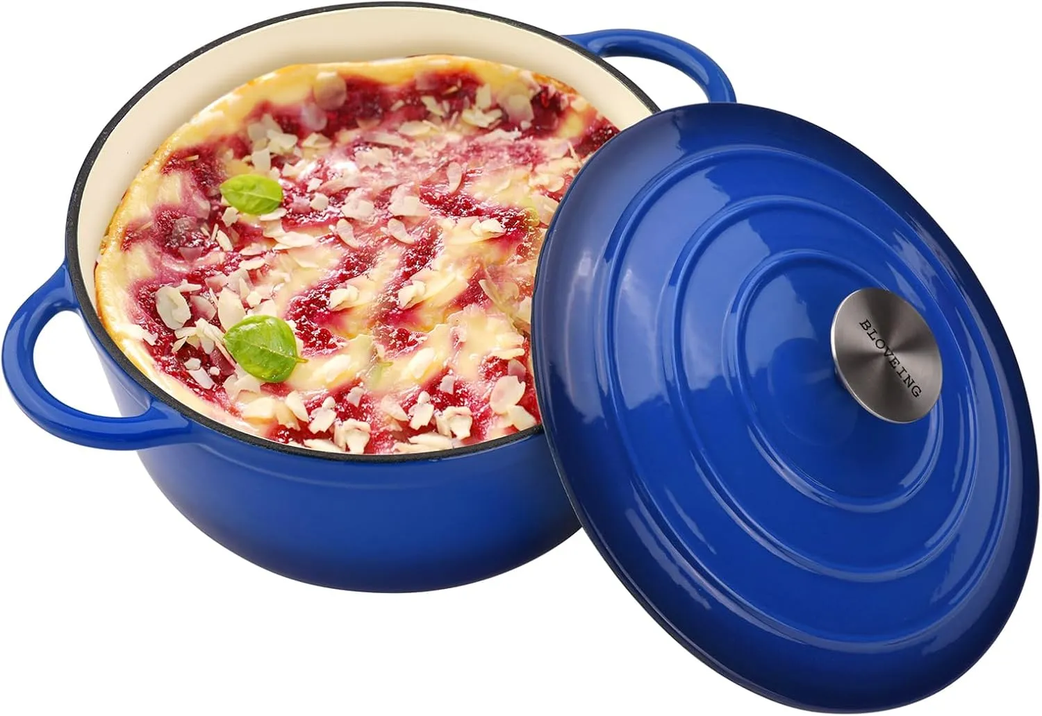4.5 QT Enameled Cast Iron Dutch Oven with Lid Round Dutch Oven Big Dual Handles Classic Round Pot for Home Baking, Cooking, Blue