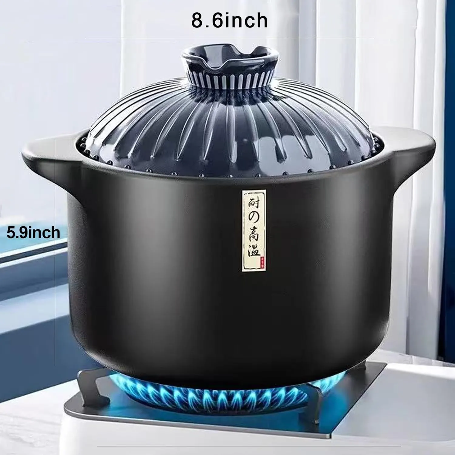 4.6 Quart Ceramic Casserole,with Lid Ceramic Pot,Heat-Resistant Round Stew Pot Soup Pot for cook bibimbap, soup, rice, stew, casserole (Blue4.6QT)