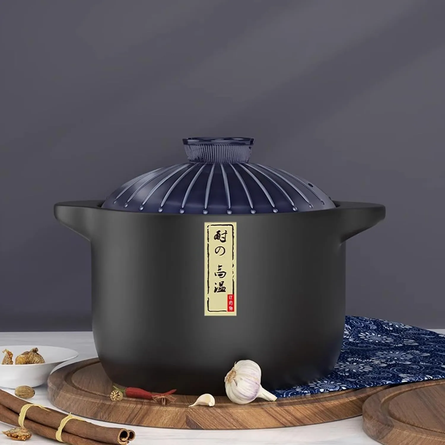 4.6 Quart Ceramic Casserole,with Lid Ceramic Pot,Heat-Resistant Round Stew Pot Soup Pot for cook bibimbap, soup, rice, stew, casserole (Blue4.6QT)