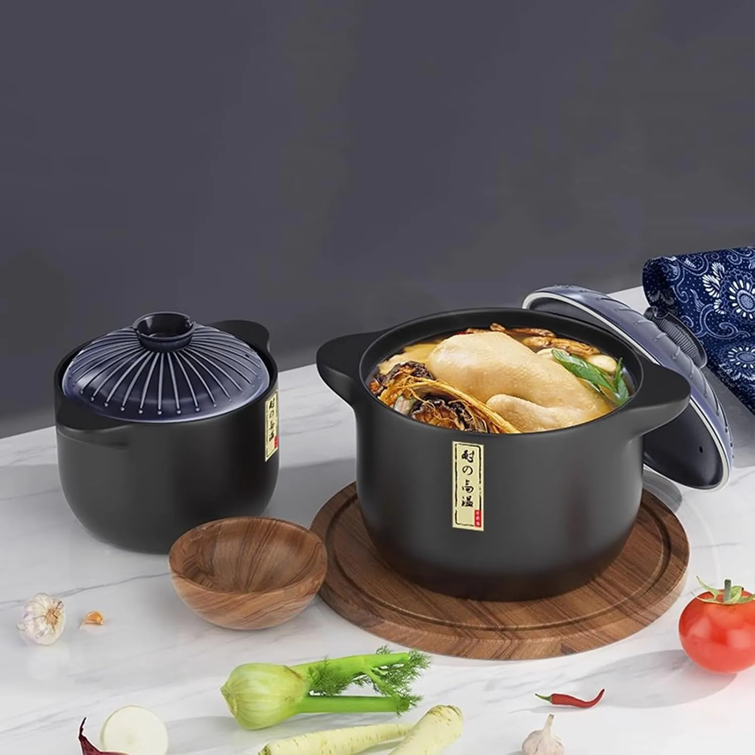 4.6 Quart Ceramic Casserole,with Lid Ceramic Pot,Heat-Resistant Round Stew Pot Soup Pot for cook bibimbap, soup, rice, stew, casserole (Blue4.6QT)