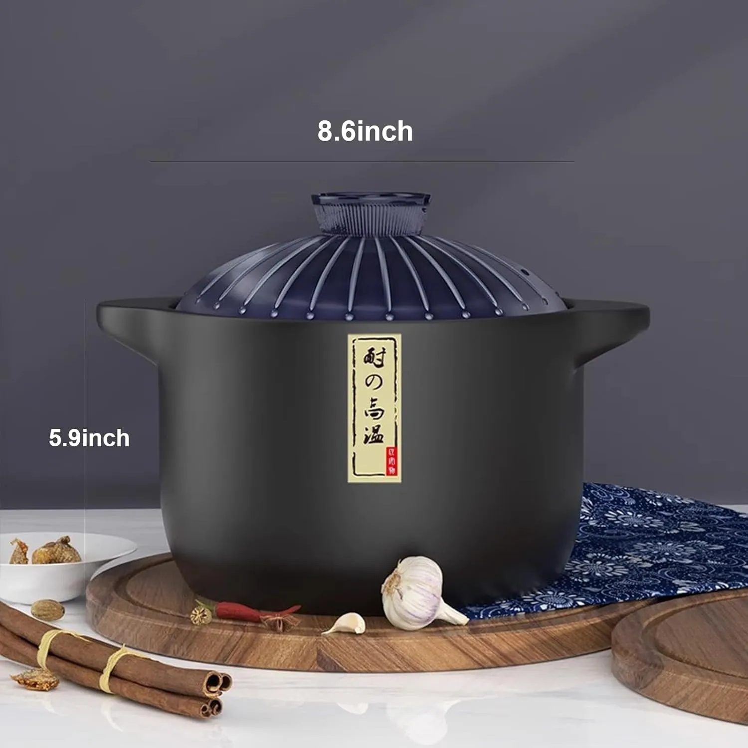 4.6Quart Ceramic Casserole- Heat-Resistant Round Stew Pot, with Lid donabe Clay Pot for Cooking Bibimbap, Soup, Oats, Gruel, Rice, Stew, Casserole - Oven & Stovetop Safe, Durable Ceramic Cookware (Blue4.6Quart)