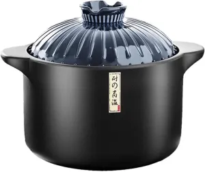 4.6Quart Ceramic Casserole- Heat-Resistant Round Stew Pot, with Lid donabe Clay Pot for Cooking Bibimbap, Soup, Oats, Gruel, Rice, Stew, Casserole - Oven & Stovetop Safe, Durable Ceramic Cookware (Blue4.6Quart)