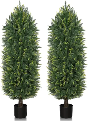 4FT Artificial Cedar Topiary Trees Outdoor 2 Pack Faux Cypress Bushes UV Resistant 48 Inch Fake Evergreen Shrubs for Front Door Porch Entrance Yard Home Decoration