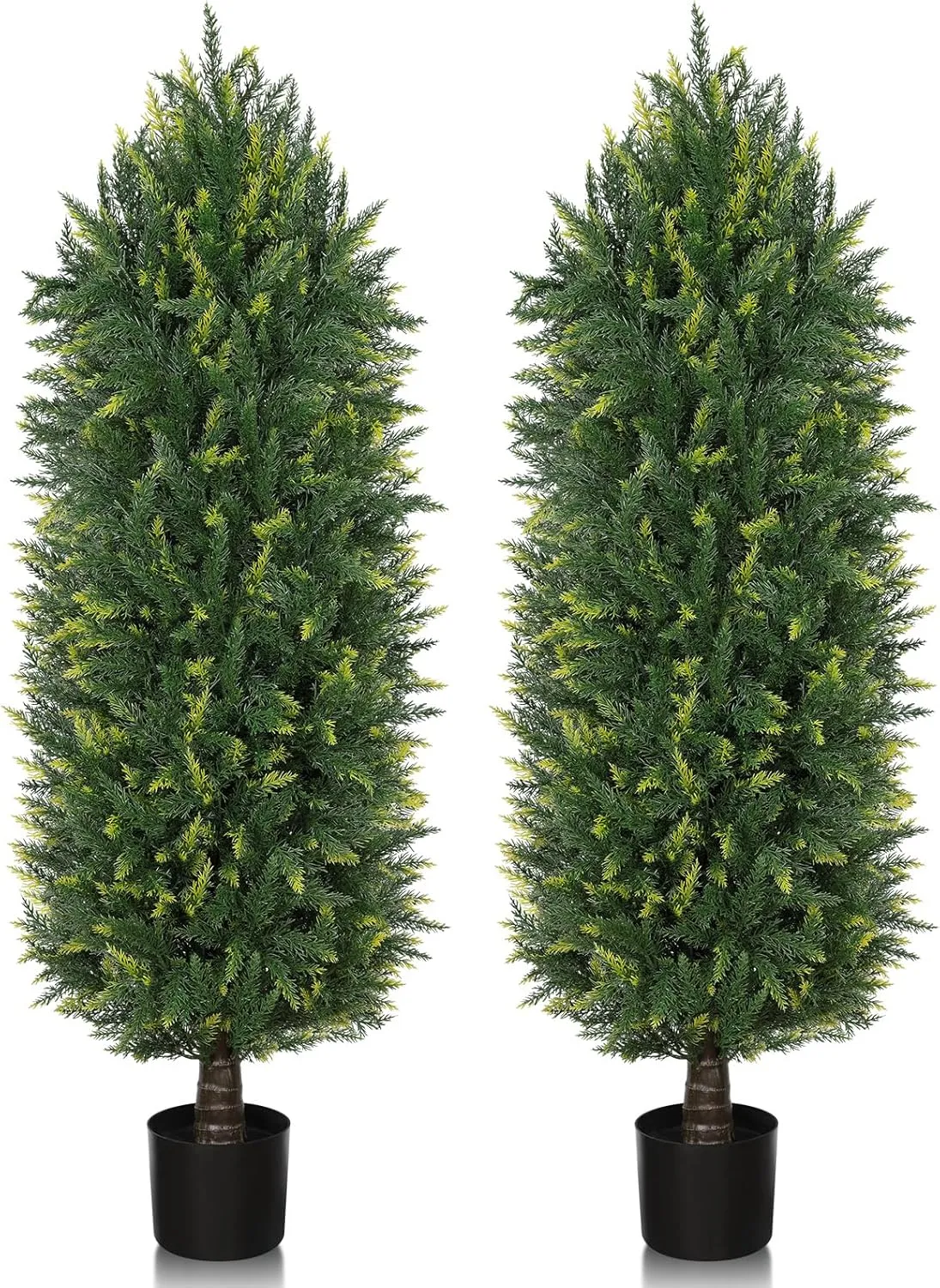 4FT Artificial Cedar Topiary Trees Outdoor 2 Pack Faux Cypress Bushes UV Resistant 48 Inch Fake Evergreen Shrubs for Front Door Porch Entrance Yard Home Decoration