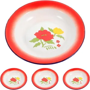 4Pcs Vintage Round Enamel Plates Floral Design Durable Camping Dishes for Hot Pot Bbq Picnic Outdoor Dining Rustic Home Kitchenware 18cm
