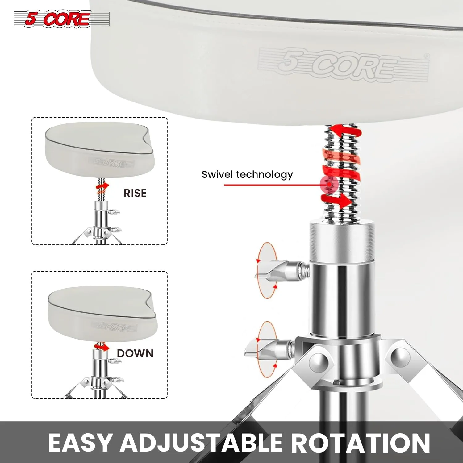 5 CORE Drum Throne 4" Thick Padded Guitar Stool Adjustable Heavy Duty Music Chair Seat Universal for Adults & Kids with Anti Slip Rubber Feet DS CH WH SDL HD