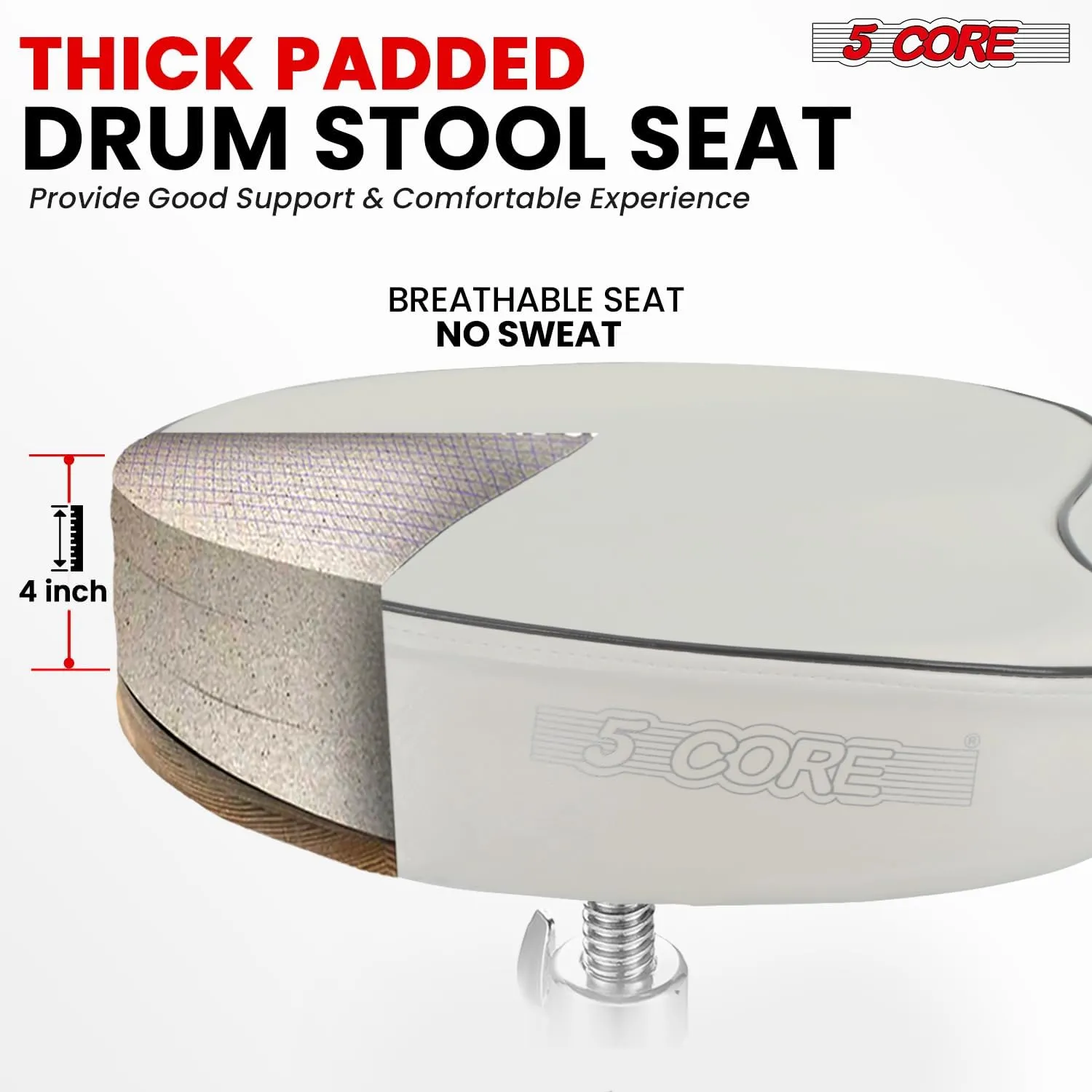 5 CORE Drum Throne 4" Thick Padded Guitar Stool Adjustable Heavy Duty Music Chair Seat Universal for Adults & Kids with Anti Slip Rubber Feet DS CH WH SDL HD