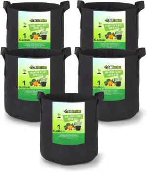 5-Pack 1-Gallon Aeration Fabric Pot/Plant Grow Bag w/Handles (260 GSM, Black, 6H x 7D)