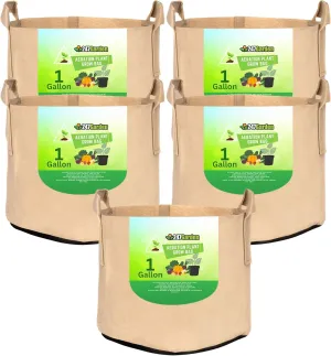 5-Pack 1-Gallon Aeration Fabric Pot/Plant Grow Bag w/Handles (260 GSM, Tan w/Black Base, 6H x 7D)