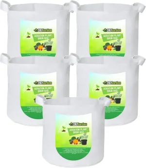 5-Pack 2-Gallon Aeration Fabric Pot/Plant Grow Bag w/Handles (260 GSM, White, 7.5H x 8.5D)