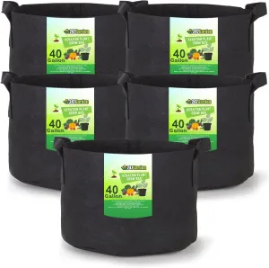 5-Pack 40-Gallon Aeration Fabric Pot/Plant Grow Bag w/Handles (260 GSM, Black, 17H x 26.5D)