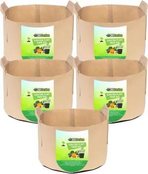 5-Pack 40-Gallon Aeration Fabric Pot/Plant Grow Bag w/Handles (260 GSM, Tan w/Black Base, 17H x 26.5D)