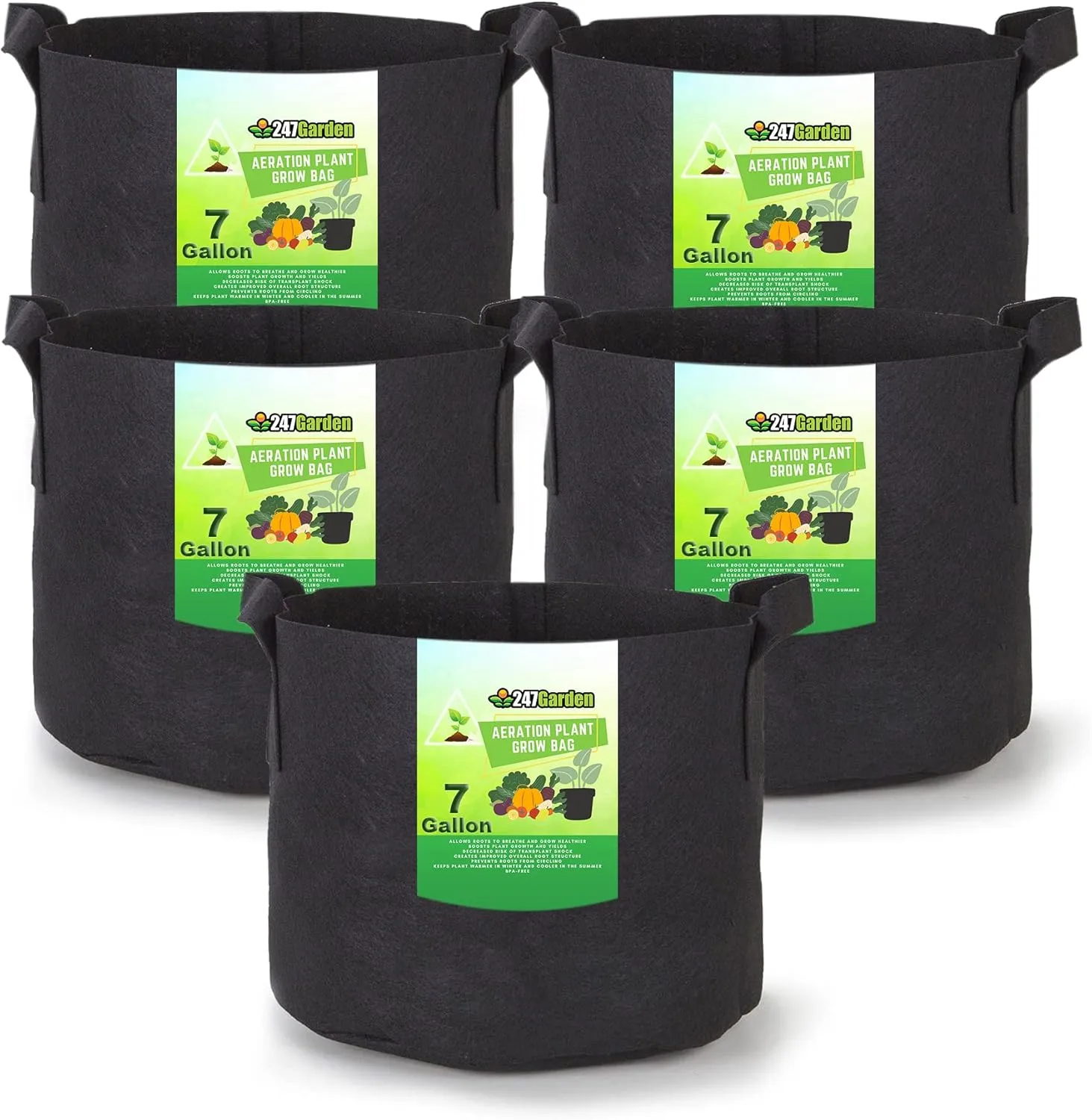 5-Pack 7-Gallon Aeration Fabric Pot/Plant Grow Bag w/Handles (260 GSM, Black, 12H x 13D)