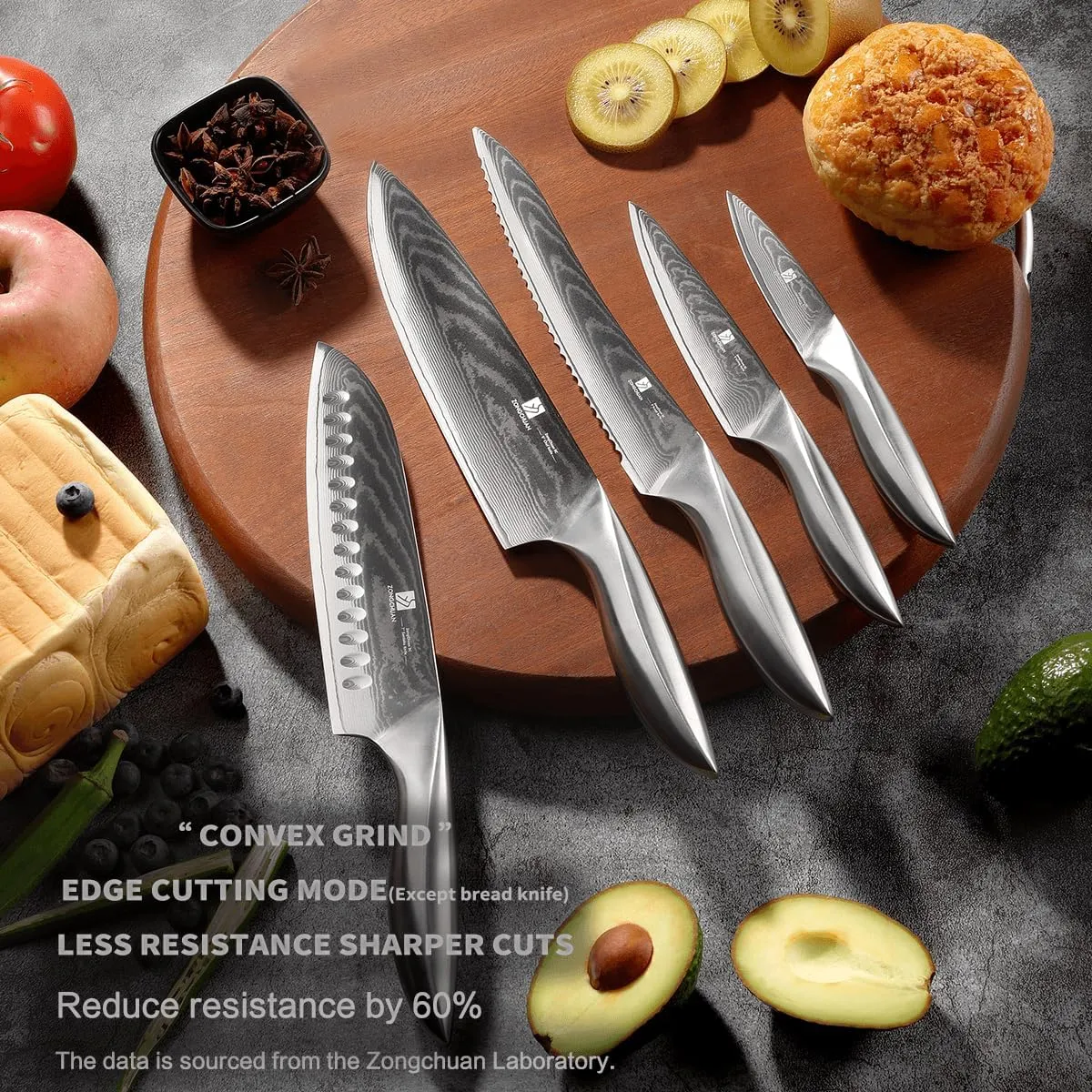 5 PCS Damascus Chef Knife Set, Ultra-Smooth Cutting Experience and Professional Grade Sharp, Kitchen Knife Set,Handle Ergonomic Design,9CR18MOV High Carbon Stainless Steel,Dishwasher Safe