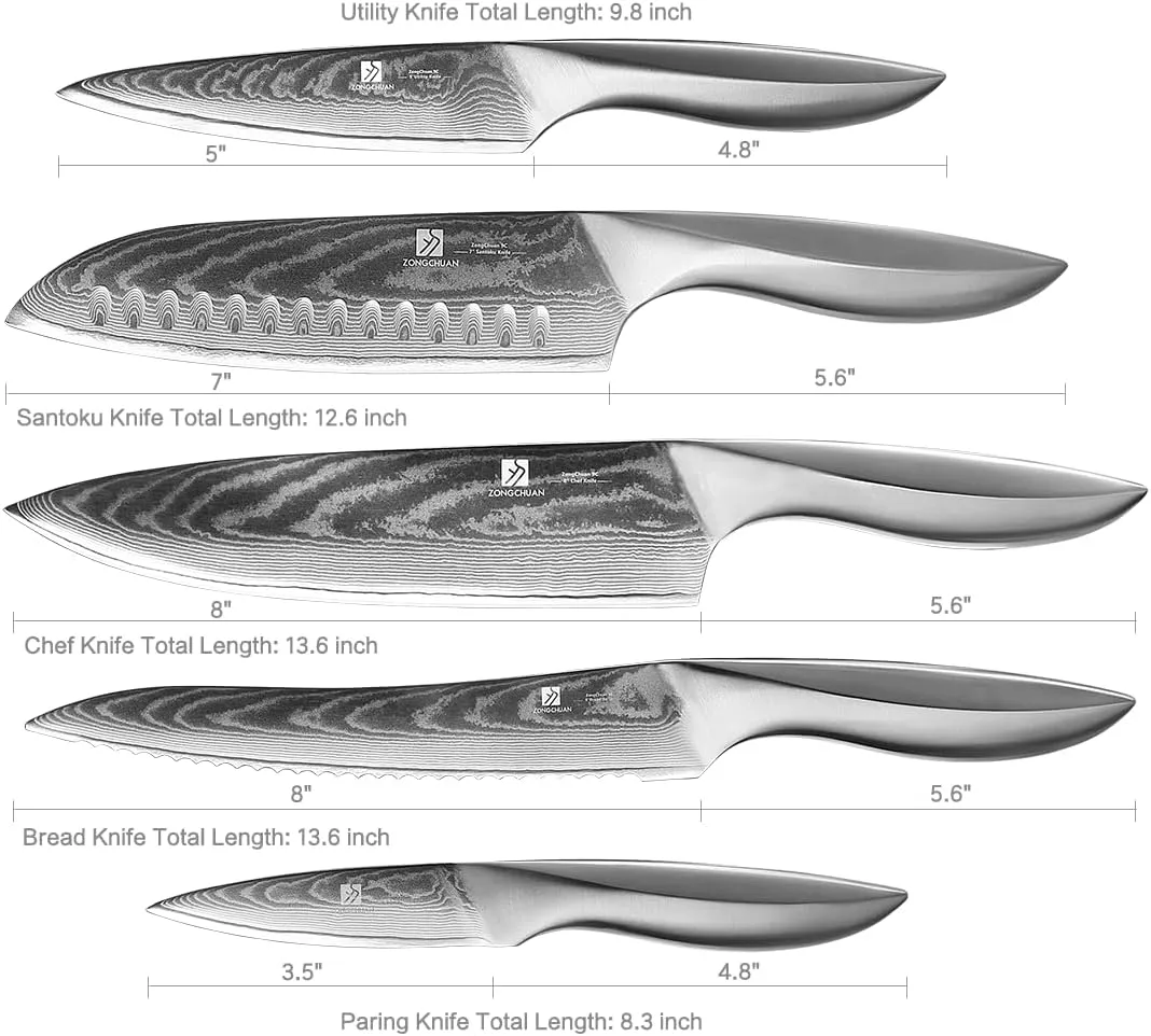 5 PCS Damascus Chef Knife Set, Ultra-Smooth Cutting Experience and Professional Grade Sharp, Kitchen Knife Set,Handle Ergonomic Design,9CR18MOV High Carbon Stainless Steel,Dishwasher Safe