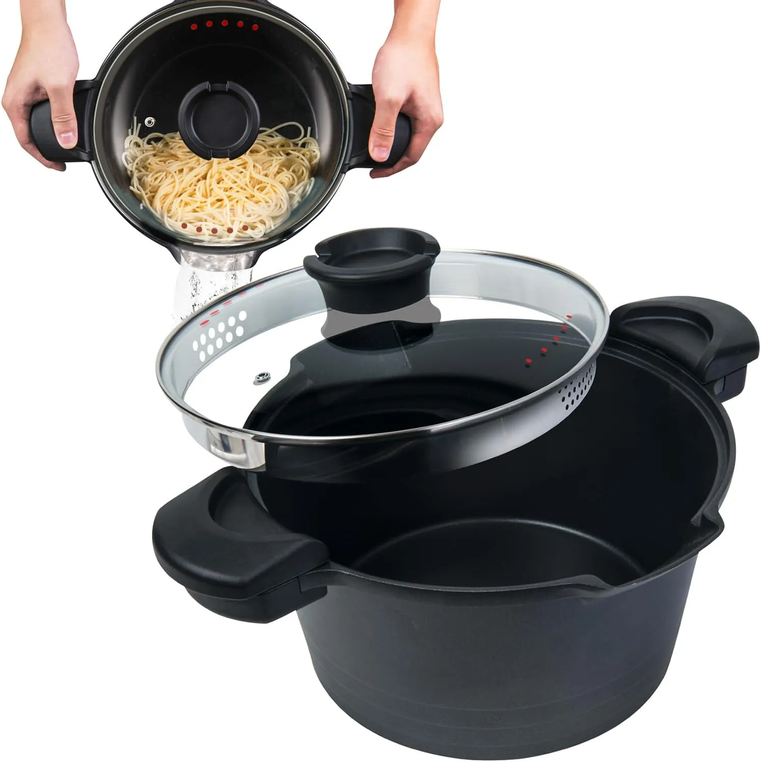 5 QT. Non-Stick Stock N’ Pasta Pot w/ Locking Handles and Easy Pour Strainer, 9”
