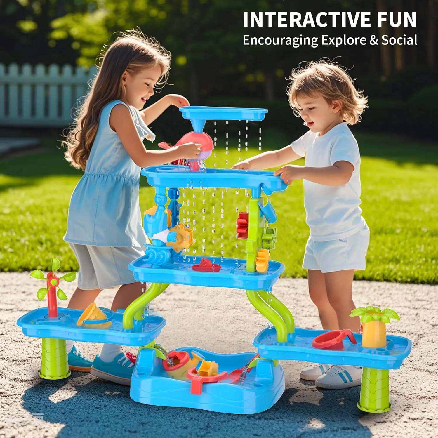 5-Tier Water Table for Toddler 3-5 4-8, Kids Summer Outdoor Water Table Beach Toys, Kids Water and Sand Activity Sensory Table, Rain Shower Splash Pond Toddler Water Play Table for Boys Girls