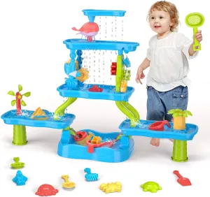 5-Tier Water Table for Toddler 3-5 4-8, Kids Summer Outdoor Water Table Beach Toys, Kids Water and Sand Activity Sensory Table, Rain Shower Splash Pond Toddler Water Play Table for Boys Girls
