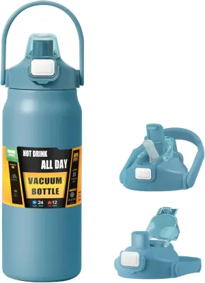 50oz /1500ml Insulated Water Bottle With Straw and Leakproof Lid, BPA Free Stainless Steel Wide Mouth Sports Water Bottle Cup With Portable Handle Double Wall Vacuum Keep Cold and Hot (blue)