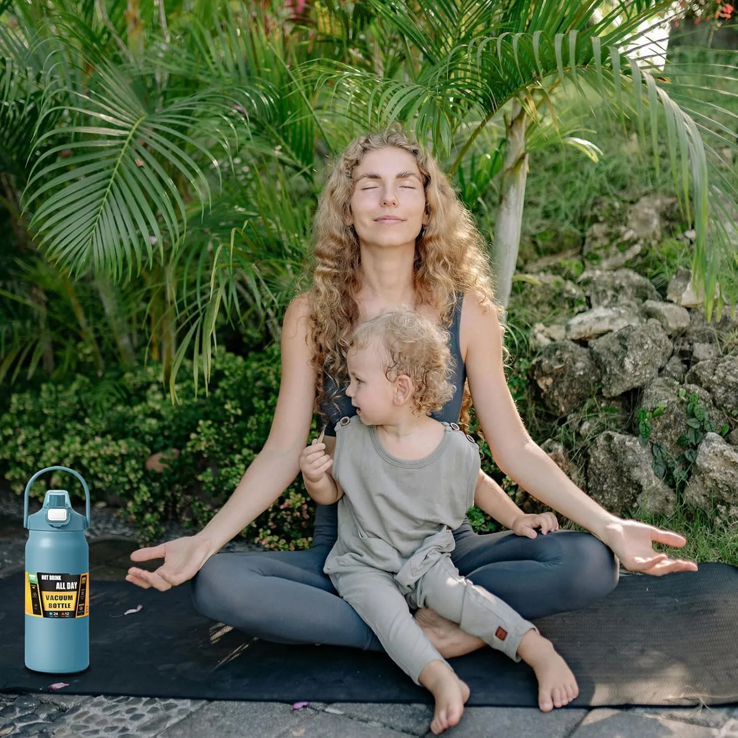 50oz /1500ml Insulated Water Bottle With Straw and Leakproof Lid, BPA Free Stainless Steel Wide Mouth Sports Water Bottle Cup With Portable Handle Double Wall Vacuum Keep Cold and Hot (blue)