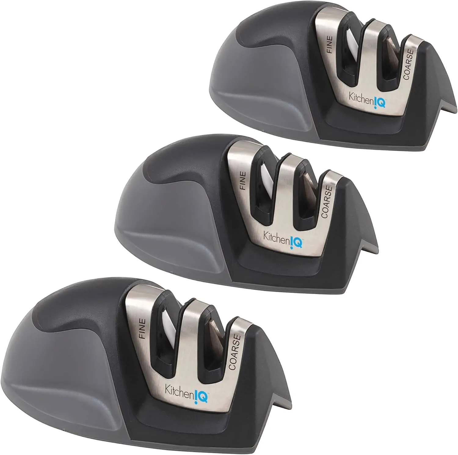51420 | Edge Grip 2-Stage Knife Sharpener | Black – 3 Pack | Coarse & Fine Sharpeners | Compact for Easy Storage | Stable Non-Slip Base | Soft Grip Rubber Handle | Straight & Serrated Knives