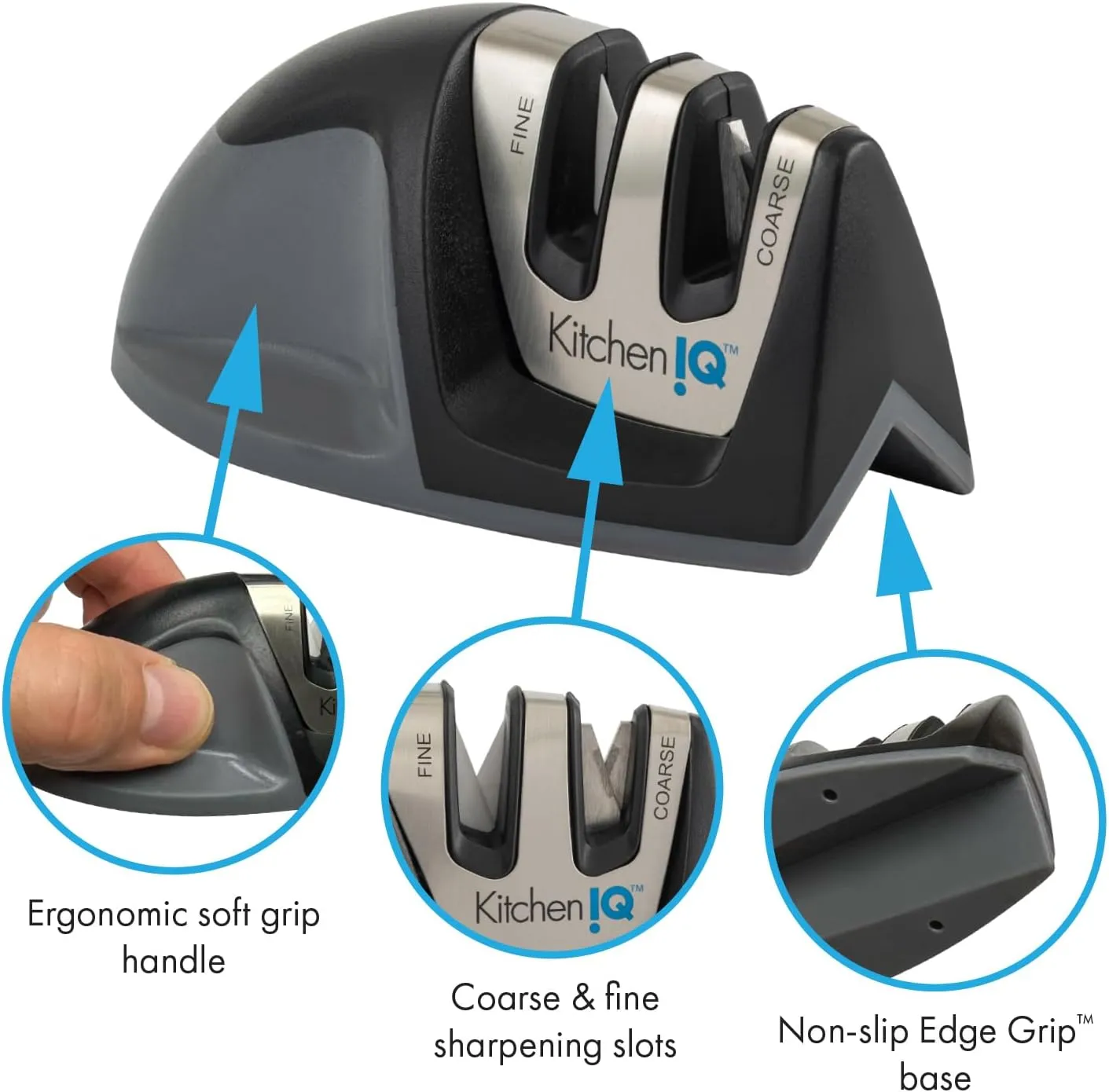 51420 | Edge Grip 2-Stage Knife Sharpener | Black – 3 Pack | Coarse & Fine Sharpeners | Compact for Easy Storage | Stable Non-Slip Base | Soft Grip Rubber Handle | Straight & Serrated Knives