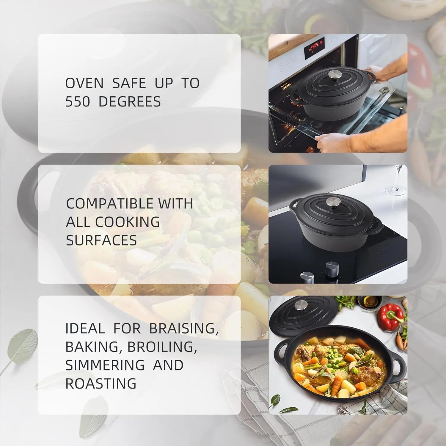 5.5 Quart Oval Cast Iron Dutch Oven Pot with Lid, Oven Safe up to 550° F & Dishwasher Safe, Sturdy Dutch Oven Cookware