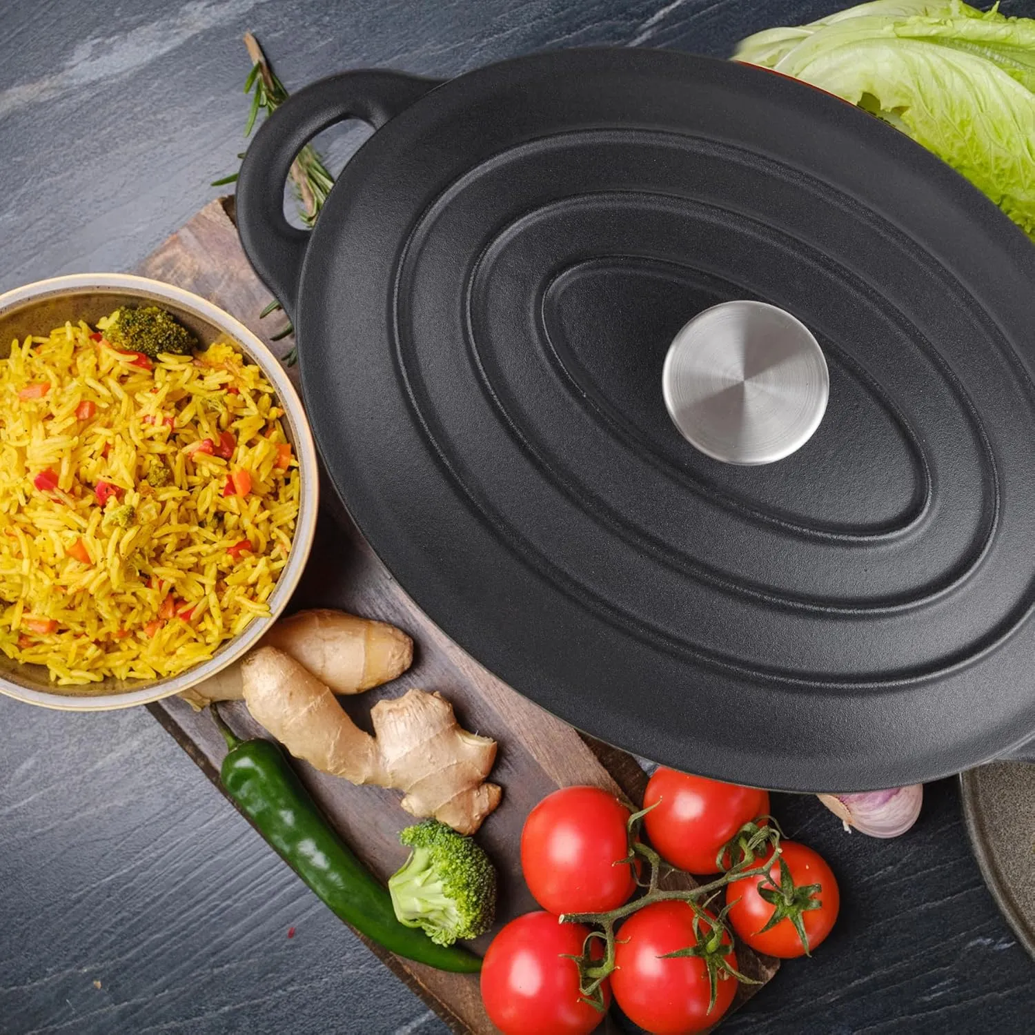 5.5 Quart Oval Cast Iron Dutch Oven Pot with Lid, Oven Safe up to 550° F & Dishwasher Safe, Sturdy Dutch Oven Cookware