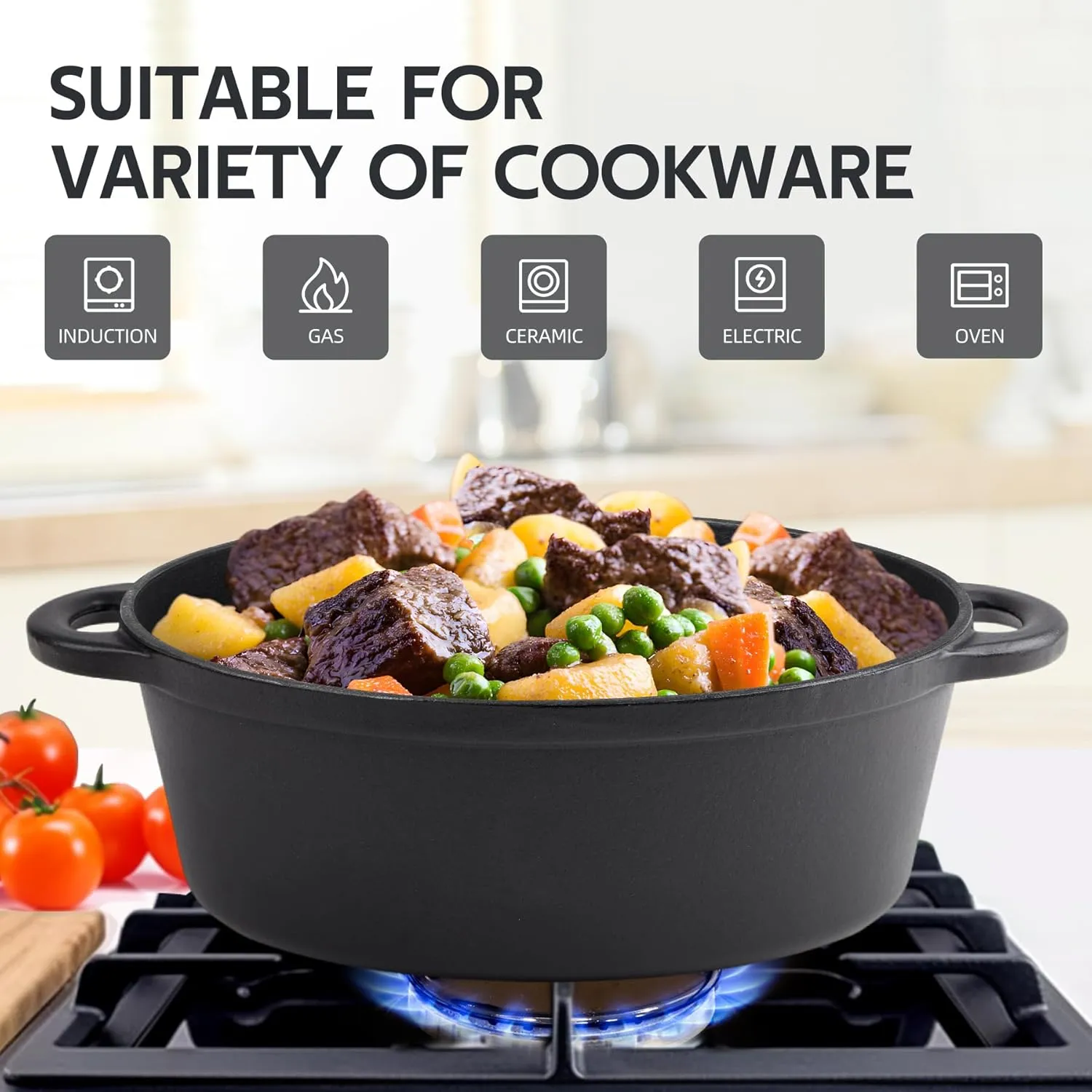 5.5 Quart Oval Cast Iron Dutch Oven Pot with Lid, Oven Safe up to 550° F & Dishwasher Safe, Sturdy Dutch Oven Cookware