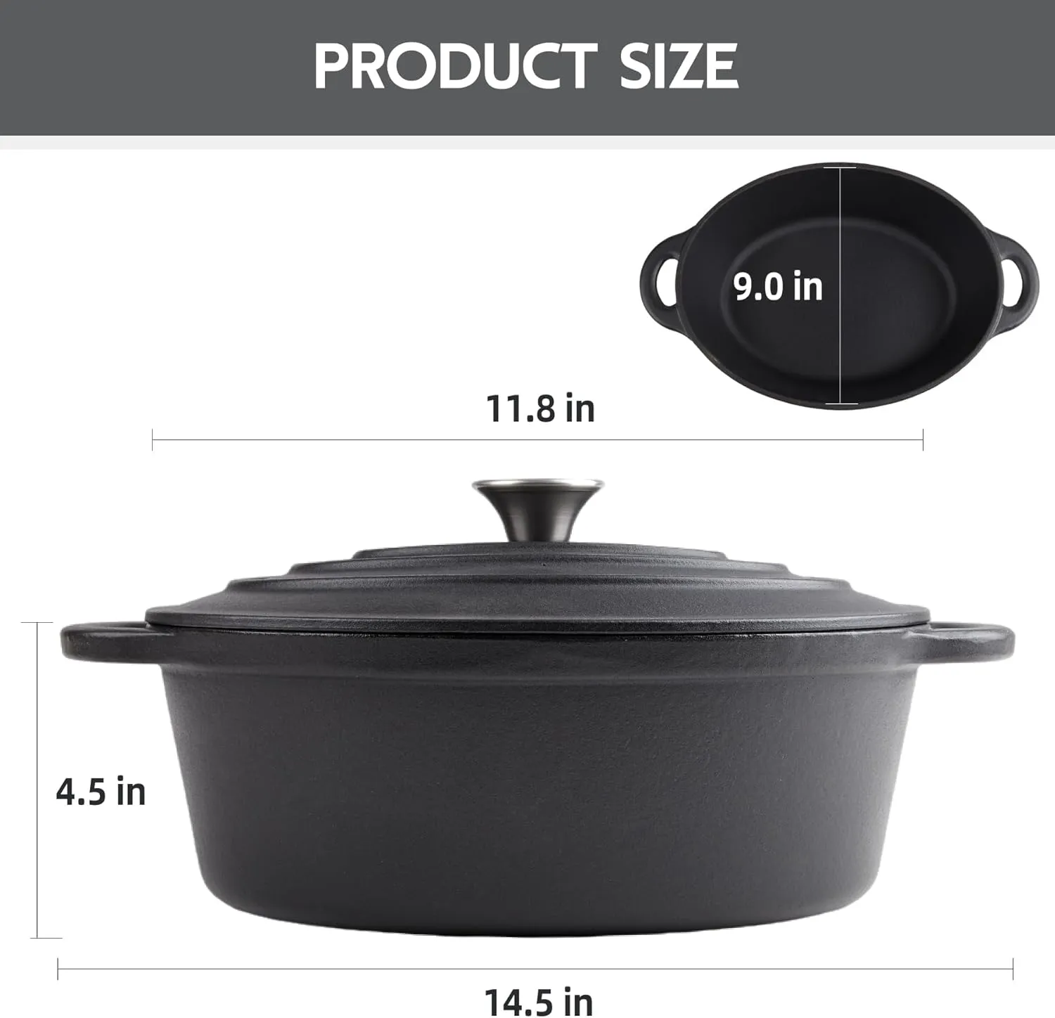 5.5 Quart Oval Cast Iron Dutch Oven Pot with Lid, Oven Safe up to 550° F & Dishwasher Safe, Sturdy Dutch Oven Cookware