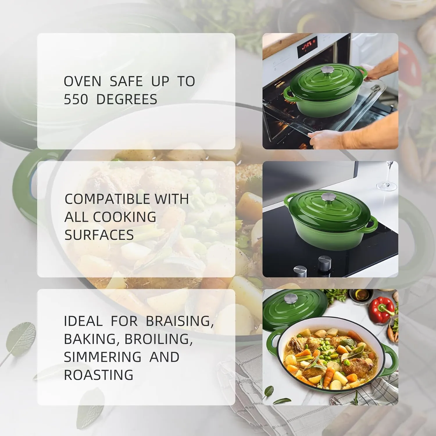 5.5 Quart Oval Enameled Cast Iron Dutch Oven Pot with Lid, Oven Safe up to 550° F & Dishwasher Safe, Sturdy Dutch Oven Cookware