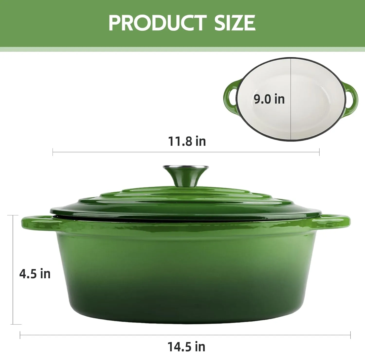 5.5 Quart Oval Enameled Cast Iron Dutch Oven Pot with Lid, Oven Safe up to 550° F & Dishwasher Safe, Sturdy Dutch Oven Cookware