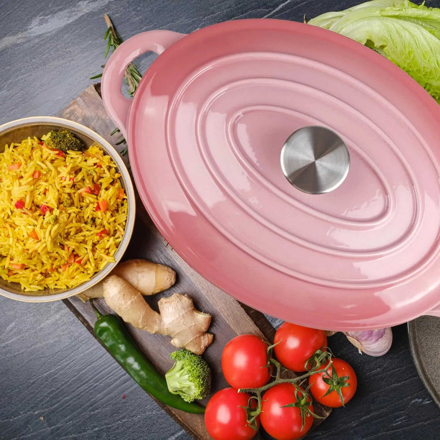 5.5 Quart Oval Enameled Cast Iron Dutch Oven Pot with Lid, Oven Safe up to 550° F & Dishwasher Safe, Sturdy Dutch Oven Cookware