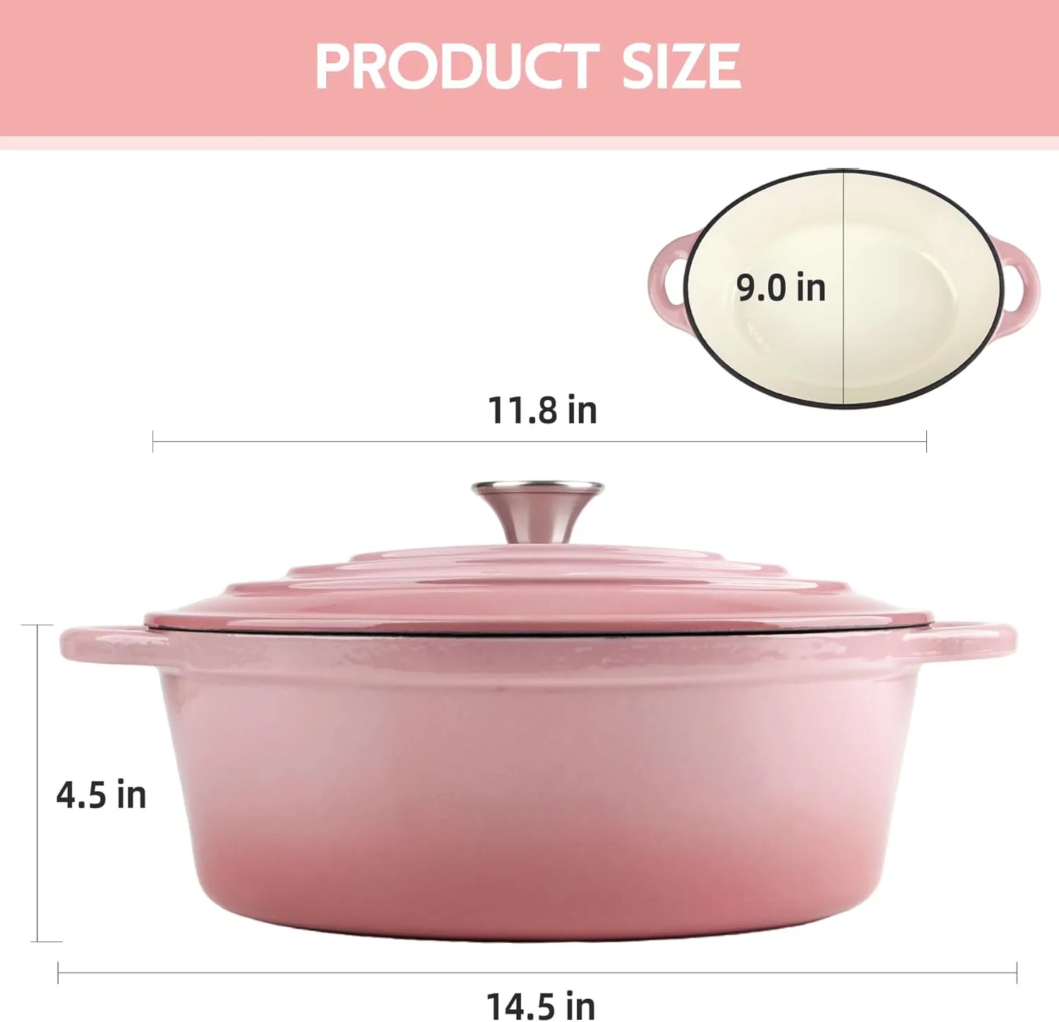 5.5 Quart Oval Enameled Cast Iron Dutch Oven Pot with Lid, Oven Safe up to 550° F & Dishwasher Safe, Sturdy Dutch Oven Cookware