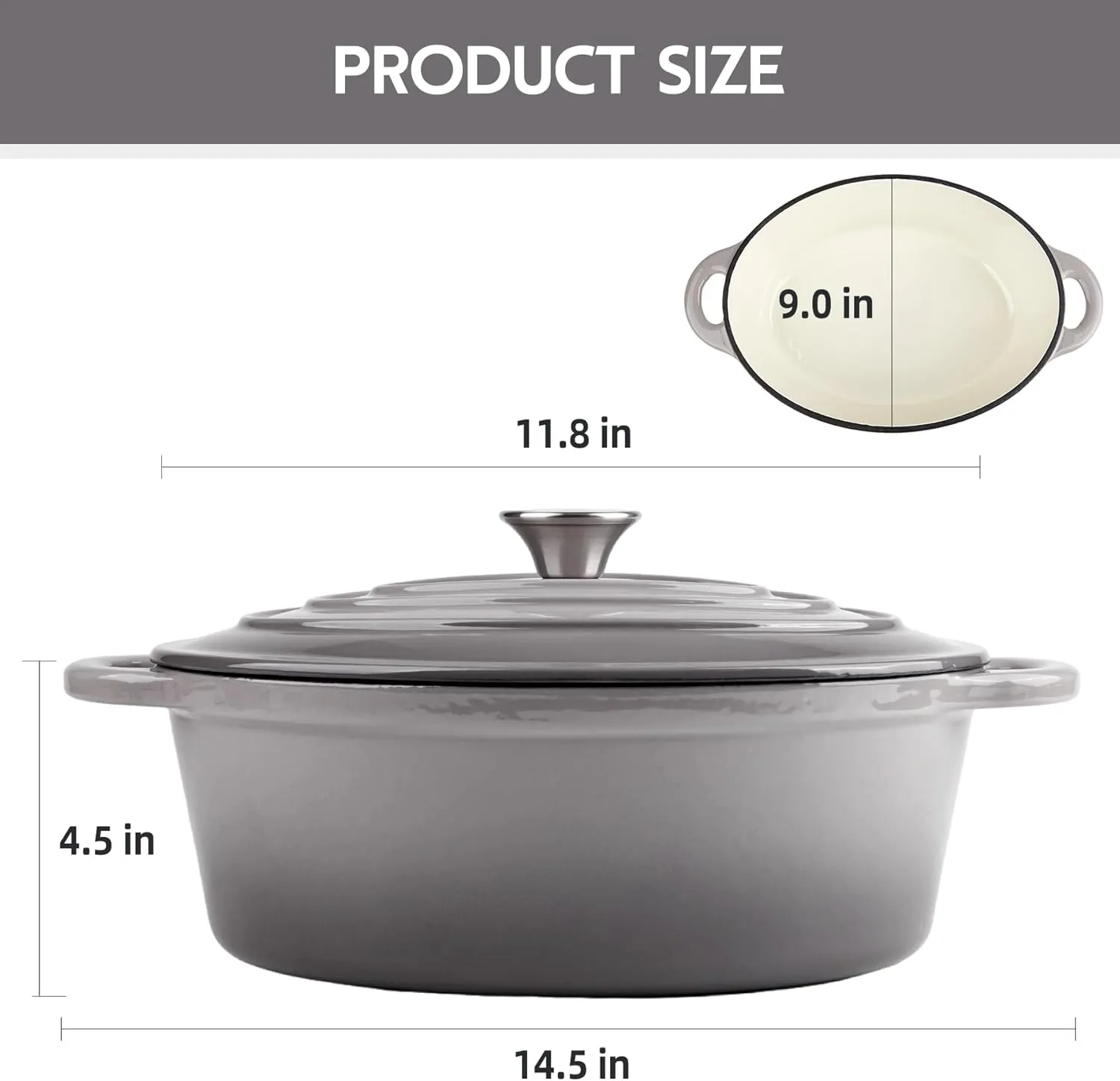 5.5 Quart Oval Enameled Cast Iron Dutch Oven Pot with Lid, Oven Safe up to 550° F & Dishwasher Safe, Sturdy Dutch Oven Cookware