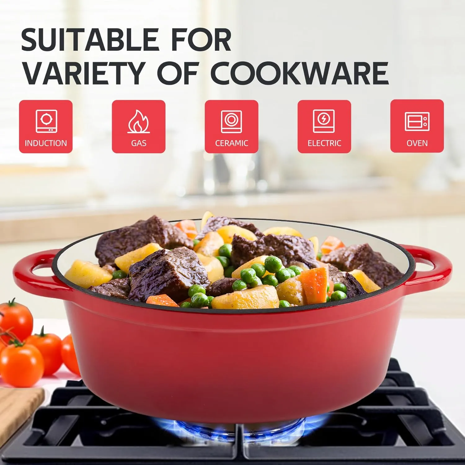 5.5 Quart Oval Enameled Cast Iron Dutch Oven Pot with Lid, Oven Safe up to 550° F & Dishwasher Safe, Sturdy Dutch Oven Cookware