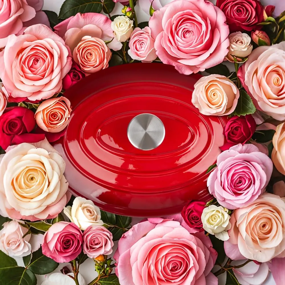 5.5 Quart Oval Enameled Cast Iron Dutch Oven Pot with Lid, Oven Safe up to 550° F & Dishwasher Safe, Sturdy Dutch Oven Cookware