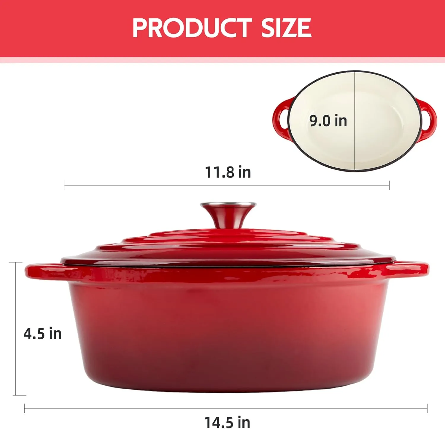 5.5 Quart Oval Enameled Cast Iron Dutch Oven Pot with Lid, Oven Safe up to 550° F & Dishwasher Safe, Sturdy Dutch Oven Cookware
